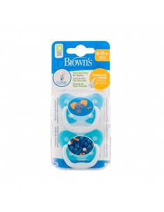Dr Brown's Chupete Prevent animales Azul 6-12 meses 2 unidades