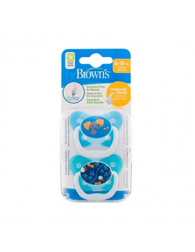 Dr Brown's Chupete Prevent animales Azul 6-12 meses 2 unidades