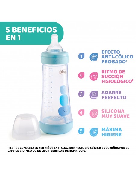 Chicco Perfect5 Biberón Azul Flujo Rápido 4m+ 300 ml